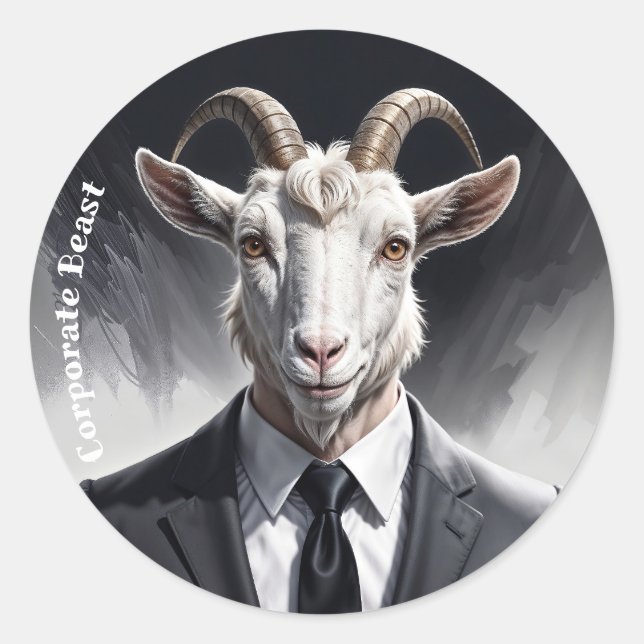 Pegatina Redonda Anthropomorphic goat businessman headshot (Anverso)