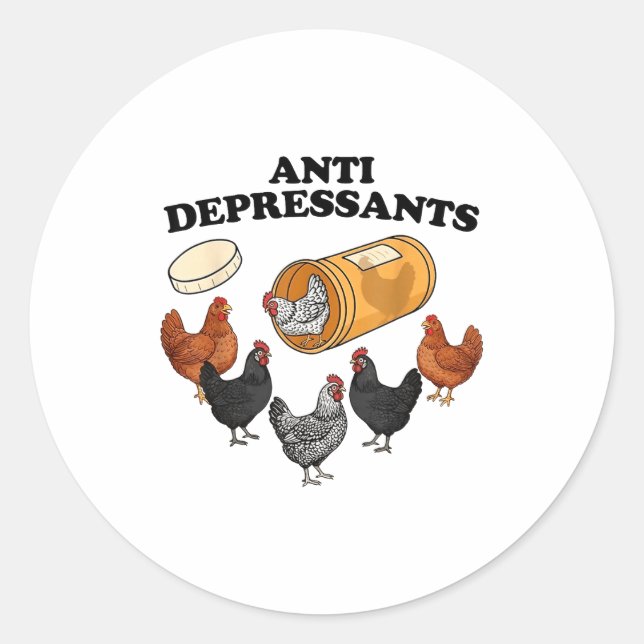 Pegatina Redonda Anti Depressants Chicken  (Anverso)