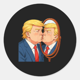 Pegatina Redonda Anti-donald Trump Kissing Mirror - Narcissism Sati