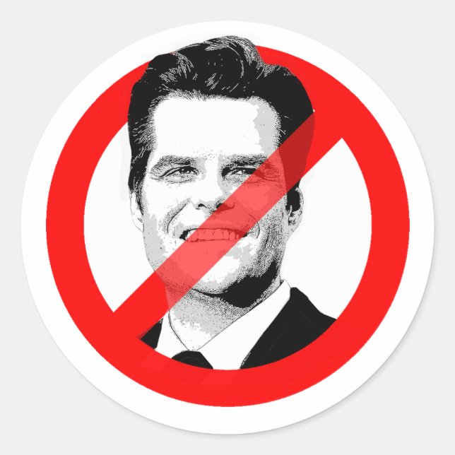 Pegatina Redonda Anti Matt Gaetz (Anverso)