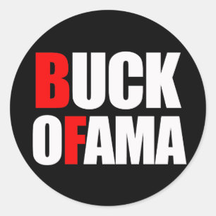 Pegatina Redonda Anti-Obama - BUCK OFAMA 2 blanco