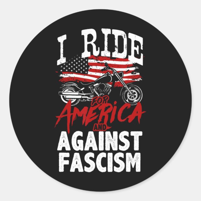 Pegatina Redonda Anti Trump Biker Resist Against Fascism Protest  (Anverso)