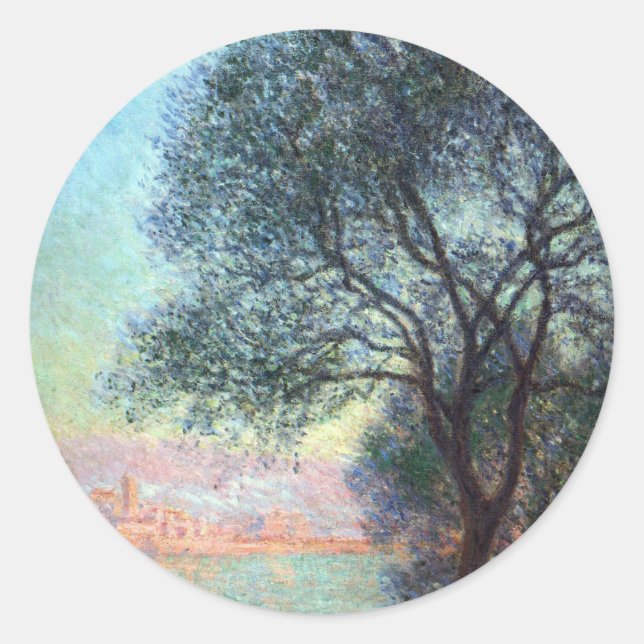 Pegatina Redonda Antibes en la mañana por Claude Monet (Anverso)