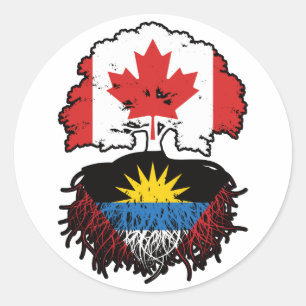 Pegatina Redonda Antigua Antigua Canadá Canadá Árbol con bandera