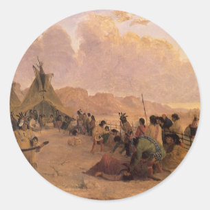 Pegatina Redonda Antigua Danza de la Medicina de Nativos Americanos
