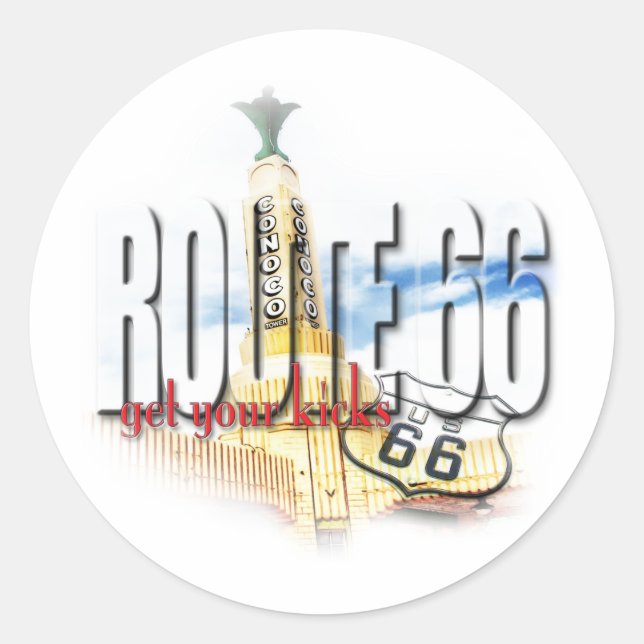 Pegatina Redonda Antigua Estación de Gas Conoco, Texas - Ruta 66 (Anverso)