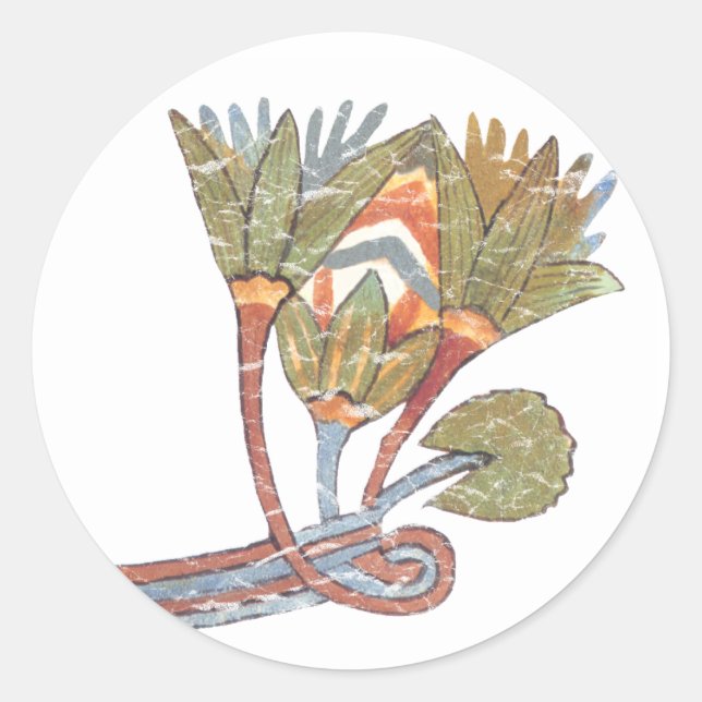 Pegatina Redonda Antigua flor egipcia Lotus (Anverso)