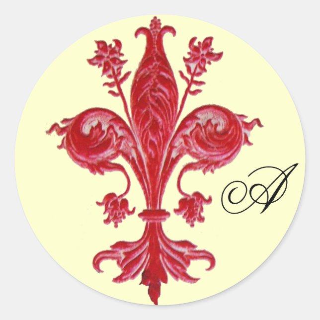 Pegatina Redonda ANTIGUA RED FLEUR DE LISE MONOGRAM ,Crema (Anverso)