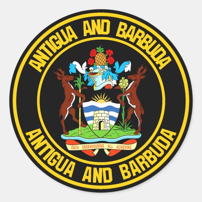 Pegatina Redonda Antigua y Barbuda Round Emblem (Anverso)