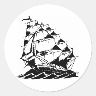 Pegatina Redonda Antiguo barco de vela Skool Tattoo