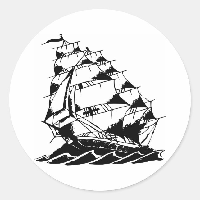 Pegatina Redonda Antiguo barco de vela Skool Tattoo (Anverso)