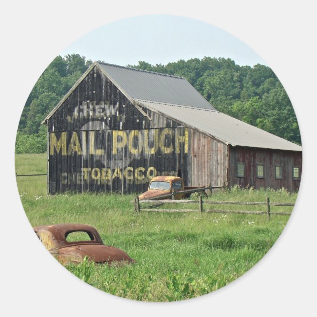 Pegatina Redonda Antiguo Barn Mail Valija Publicidad de tabaco (Anverso)