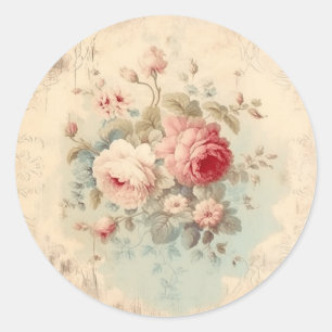Pegatina Redonda Antiguo Capricho, Rosa Shabby Chic