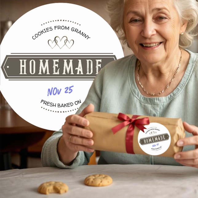 Pegatina Redonda Antiguo Casero Con Amor Fecha Escrita a Mano (Subido por el creador)