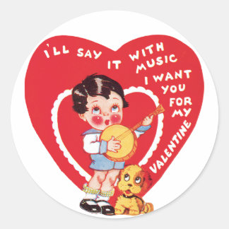 Pegatina Redonda Antiguo Chica de San Valentín con pipa