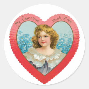 Pegatina Redonda Antiguo corazón Chica de San Valentín