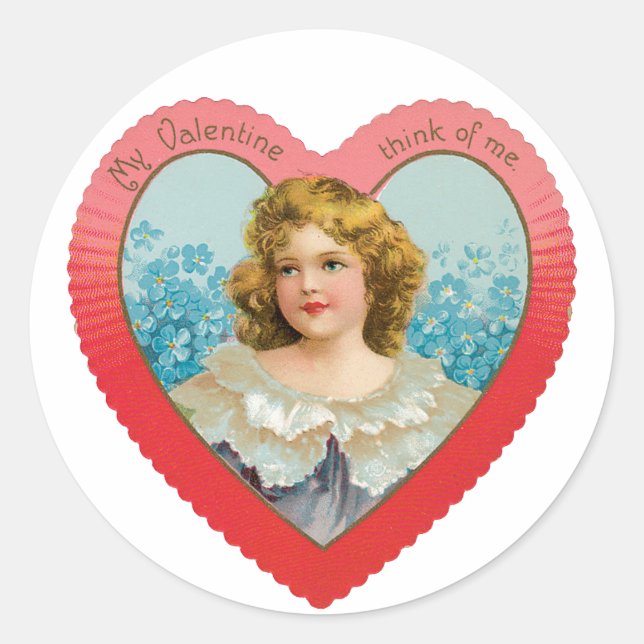 Pegatina Redonda Antiguo corazón Chica de San Valentín (Anverso)