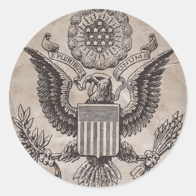 Pegatina Redonda Antiguo Escudo de Armas Estadounidense de Moda (Anverso)