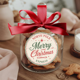 Pegatina Redonda Antiguo Expreso Merry Christmas del Polo Norte