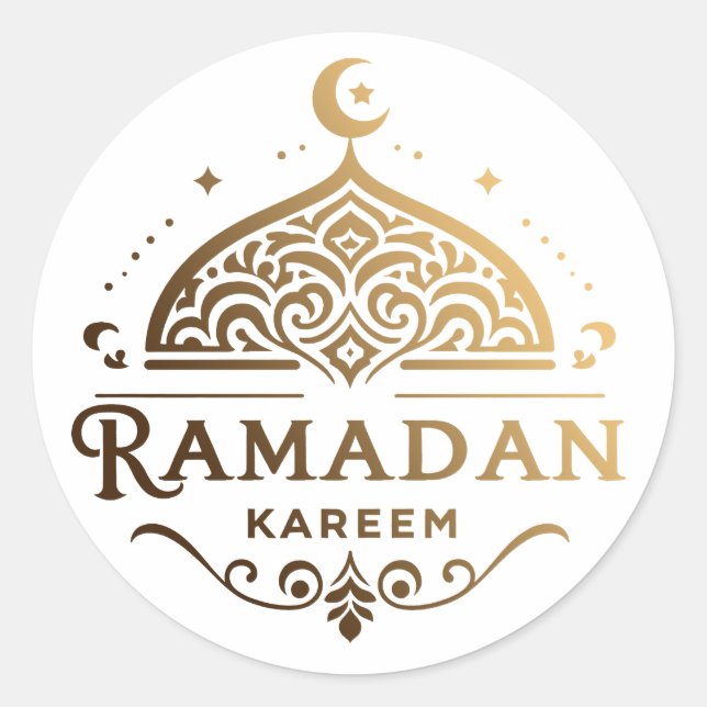 Pegatina Redonda Antiguo Faux Gold Ramadan Kareem Mubarak (Anverso)
