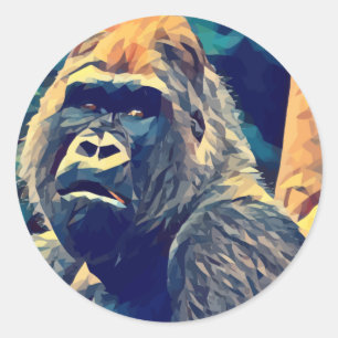 Pegatina Redonda Antiguo Gorila Original Resumen Arte de animales d