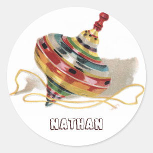 Pegatina Redonda Antiguo Juguete Top