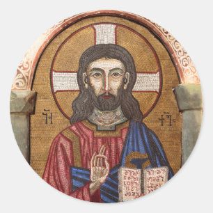 Pegatina Redonda Antiguo mosaico de Jesús