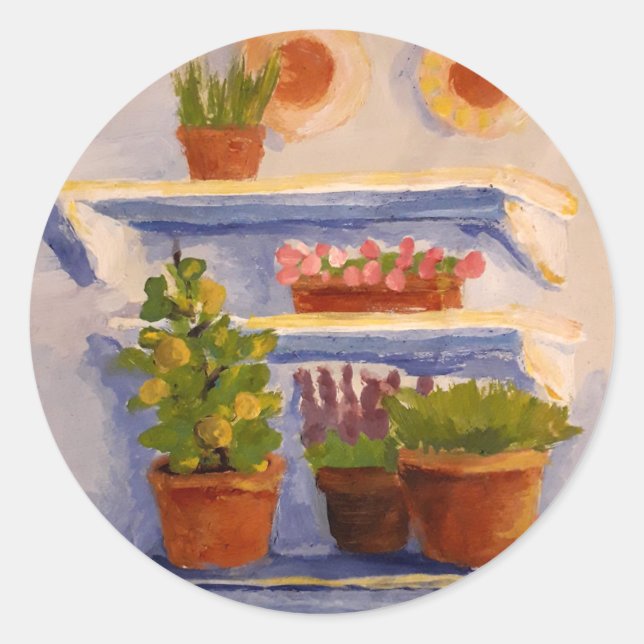 Pegatina Redonda Antiguo País Francés Sunny Estanques Al Aire Libre (Anverso)