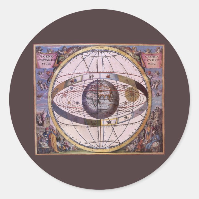 Pegatina Redonda Antiguo Sistema Solar Ptolemaico, Andreas Cellariu (Anverso)