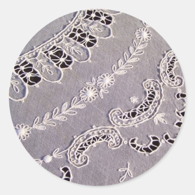 Pegatina Redonda Antiguo Tambour Lace (Anverso)