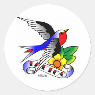 Pegatina Redonda Antiguo Tatuaje Tragado De Skool