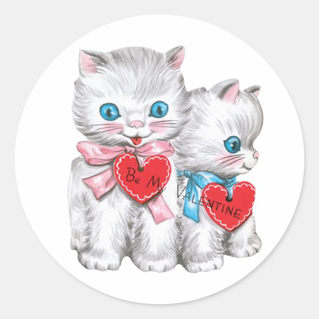 Pegatina Redonda Antiguo Valentine Kittens Heart (Anverso)
