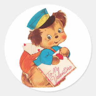 Pegatina Redonda Antiguo Valentine Puppy