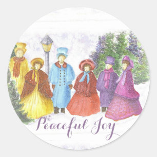 PEGATINA REDONDA ANTIGUOS NAVIDADES MORADOS CAROLERS JOY PACÍFICO