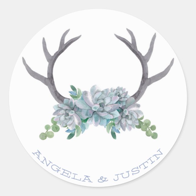 Pegatina Redonda Antillas acuáticas y boda campestre Echeveria (Anverso)