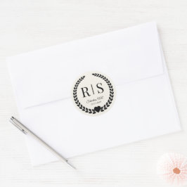Pegatina Redonda Antique Ivory Wedding Monogram Initials