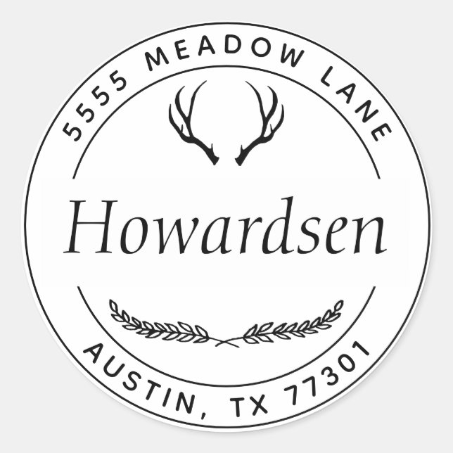 Pegatina Redonda Antlers Rústicos (Anverso)