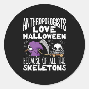 Pegatina Redonda Antropólogos aman los esqueletos de Halloween