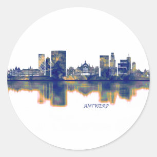 Pegatina Redonda Antwerp Skyline