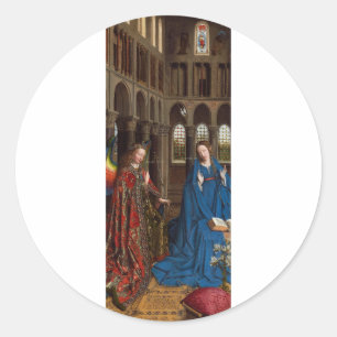 Pegatina Redonda Anunciación de Van Eyck Premium Luz de Catedral