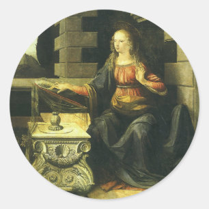 Pegatina Redonda Anunciación del Señor de Leonardo da Vinci