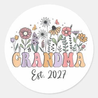 Pegatina Redonda Anuncio de Abuela Est 2027 Flor Silvestre