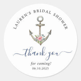 Pegatina Redonda Anuncio de color Nautical Bridal Ducha Gracias