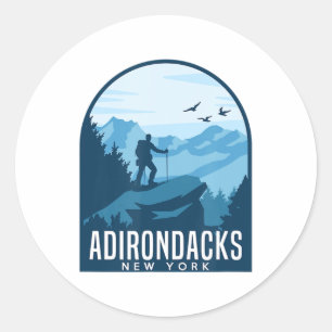Pegatina Redonda Anuncio de montañismo en montaña Adirondack