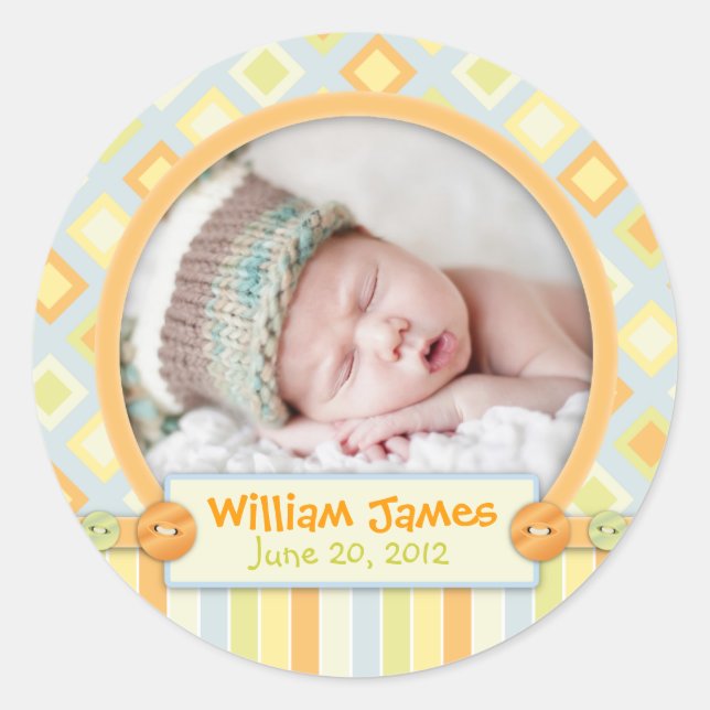 Pegatina Redonda Anuncio de nacimiento de todos los trenes a bordo (Anverso)