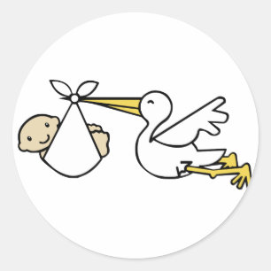 Pegatina Redonda Anuncio de parto curado de cigüeña y Personaliza
