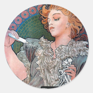 Pegatina Redonda Anuncio de perfume Mucha Lance Parfum Rodo
