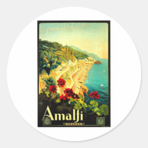 Pegatina Redonda Anuncio de viaje de Amalfi Italia Italia
