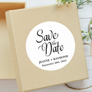 Pegatina Redonda Anuncio Personalizado de Boda para Guardar la Fech