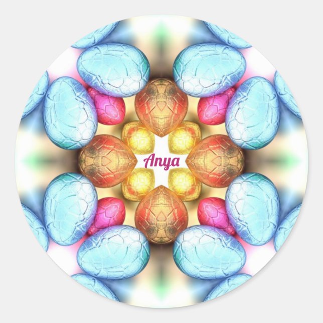 Pegatina Redonda ¡ANYA ~ FÁCIL: WOW! Bonitos Eggs Easter Giving ~ (Anverso)